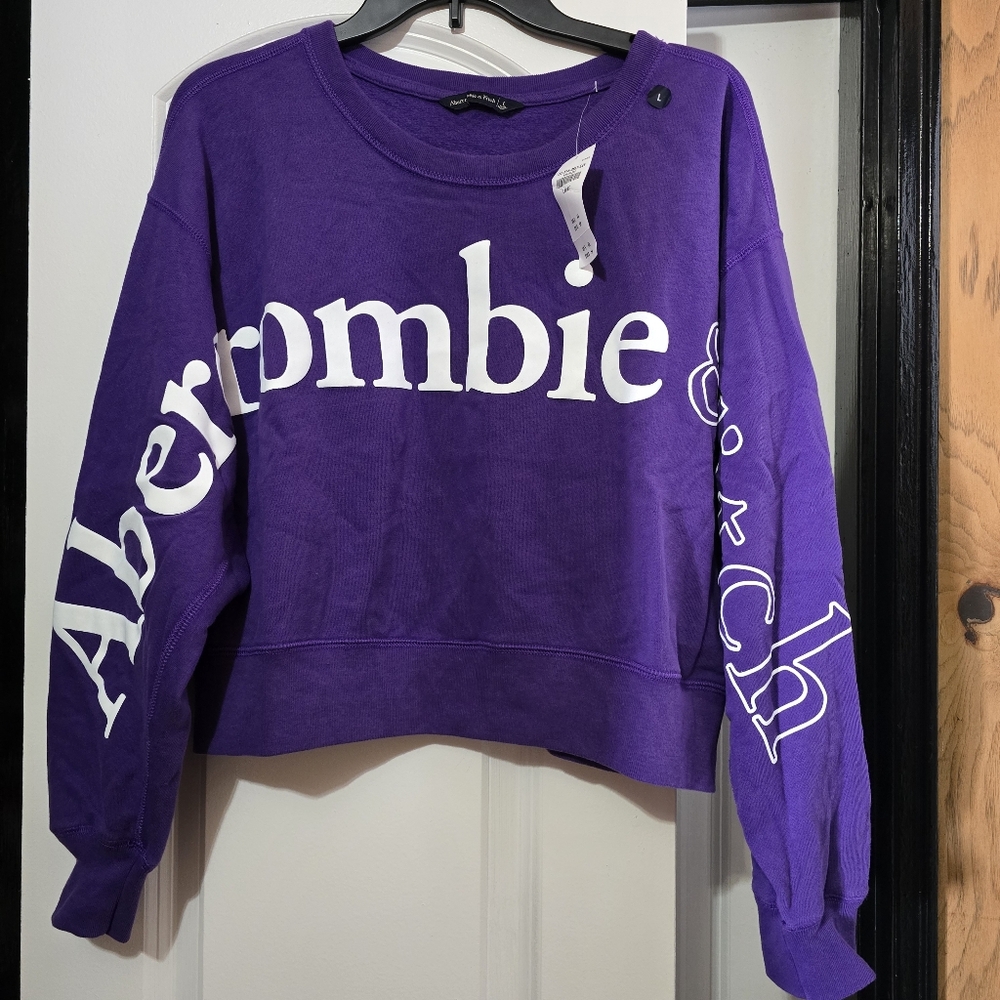 Abercrombie & Fitch Women's Purple Oversized Lowered Shoulder Cropped Sweater -L